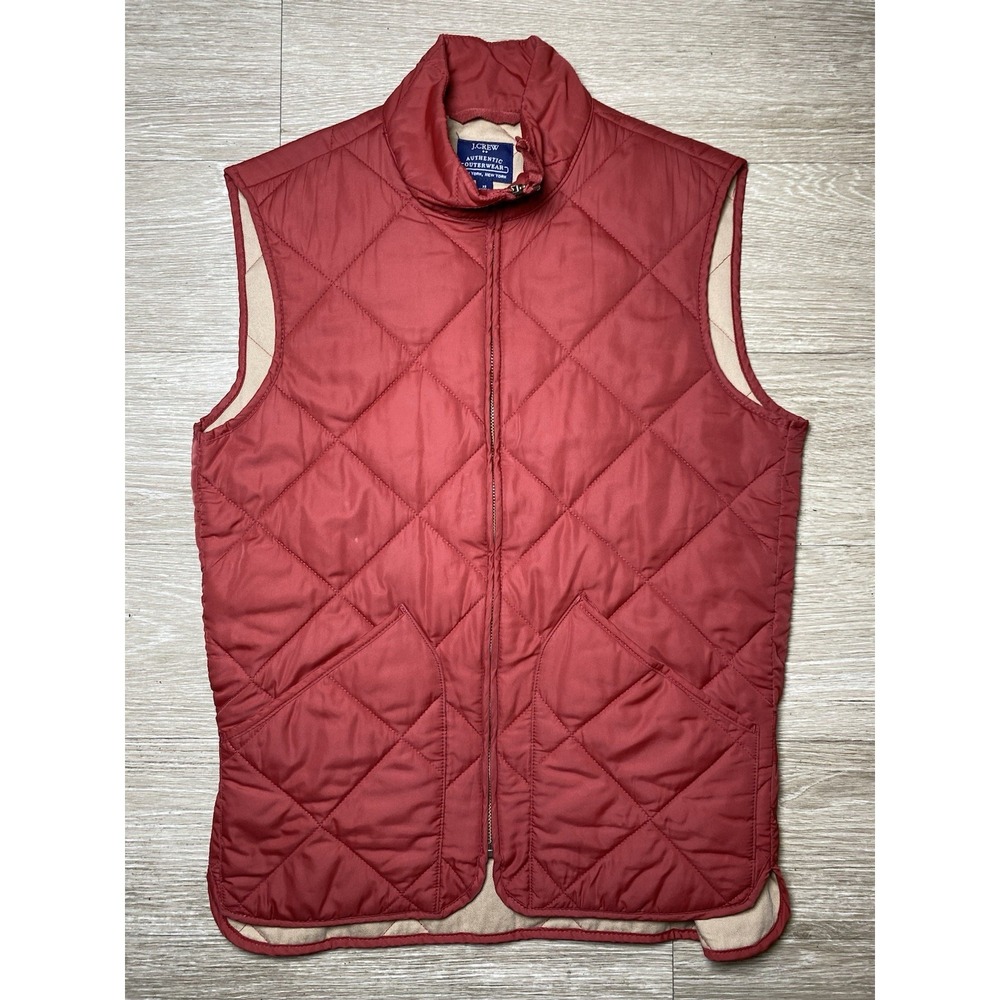 Men's Size X-SMALL  J.CREW Authentic Outerwear RED Quilted Filled‎ Full Zip Vest